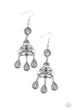 Paparazzi "Royal Renovation" White Rhinestone Silver Ornate Earrings Paparazzi Jewelry