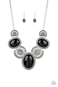 Paparazzi "The Medallion-aire" Black Bead Silver Floral Frame  Necklace & Earring Set Paparazzi Jewelry