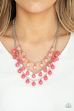 Paparazzi "Melting Ice Caps" Pink Teardrop Bead Silver Necklace & Earring Set Paparazzi Jewelry