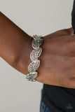 Paparazzi "Fall Flair" Silver Stenciled Leaf Smoky Rhinestone Stretchy Bracelet Paparazzi Jewelry