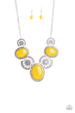 Paparazzi "The Medallion-aire" Yellow Bead Silver Floral Frame  Necklace & Earring Set Paparazzi Jewelry