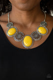 Paparazzi "The Medallion-aire" Yellow Bead Silver Floral Frame  Necklace & Earring Set Paparazzi Jewelry