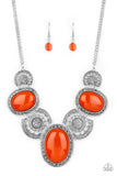 Paparazzi "The Medallion-aire" Orange Bead Silver Floral Frame  Necklace & Earring Set Paparazzi Jewelry