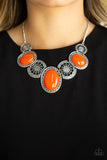 Paparazzi "The Medallion-aire" Orange Bead Silver Floral Frame  Necklace & Earring Set Paparazzi Jewelry