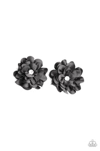 Paparazzi "Strike a POSY" Black Chiffon Petal White Rhinestone Set of 2 Hair Clip Paparazzi Jewelry