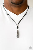 Paparazzi "Midnight Meteorite" Black Leather Cord Hematite Rock Mens Necklace Paparazzi Jewelry