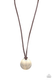 Paparazzi "Clean Slate" Brass Disc Brown Leather Loops Pendant Urban Necklace Unisex Paparazzi Jewelry