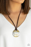 Paparazzi "Clean Slate" Brass Disc Brown Leather Loops Pendant Urban Necklace Unisex Paparazzi Jewelry
