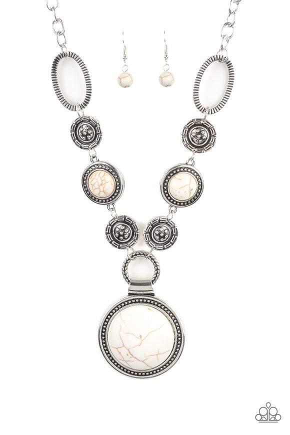 Paparazzi “Sedona Drama” White Necklace & Earring Set Paparazzi Jewelry