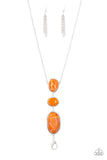 Paparazzi "Making an Impact" Orange Marble Finish Acrylic Silver Lanyard Necklace & Earring Set Paparazzi Jewelry
