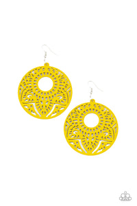 Paparazzi “Mandala Mambo” Yellow Wooden Mandala Design Earrings Paparazzi Jewelry