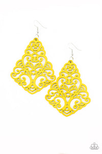 Paparazzi "Powers of ZEN" Yellow Wooden Filigree Earrings Paparazzi Jewelry