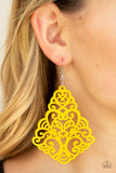 Paparazzi "Powers of ZEN" Yellow Wooden Filigree Earrings Paparazzi Jewelry