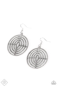 Paparazzi "Totally On Target" 502 FASHION FIX Sunset Sightings February 2020 Silver Circular Disc Earrings Paparazzi Jewelry