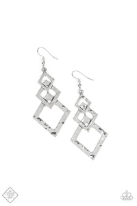 Paparazzi "Point Blank" 502 FASHION FIX Sunset Sightings December 2019 Silver Diamond Shape Hoop Earrings Paparazzi Jewelry