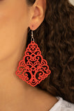 Paparazzi "Powers of ZEN" Red Wooden Filigree Earrings Paparazzi Jewelry