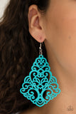 Paparazzi "Powers of ZEN" Blue Wooden Filigree Earrings Paparazzi Jewelry