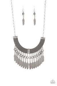Paparazzi "Fierce in Feathers" Silver Necklace & Earring Set Paparazzi Jewelry