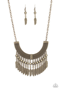 Paparazzi "Fierce in Feathers" Brass Necklace & Earring Set Paparazzi Jewelry