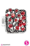 Paparazzi "Scarlet Fever" Red Rhinestone Flower Design Silver Ring Paparazzi Jewelry