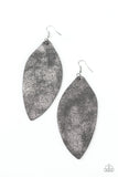 Paparazzi "Serenely Smattered" Silver Shimmer Leather Earrings Teardrop Earrings Paparazzi Jewelry