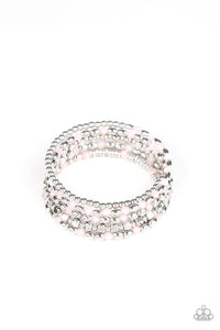 Paparazzi "Malibu Mojito" Pink Crystal Like Bead Silver Coil Bracelet Paparazzi Jewelry