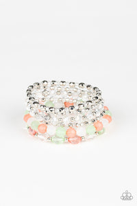 Paparazzi "Crystal Collage" Multi Color Silver Coral Green White & Crystal Like Bead Bracelet Paparazzi Jewelry