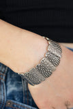 Paparazzi "Texture Takedown" Silver Textured Asymmetrical Frame Bracelet Paparazzi Jewelry