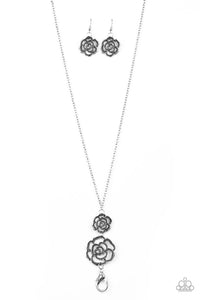 Paparazzi "Garden Rose" Silver Lanyard Necklace & Earring Set Paparazzi Jewelry
