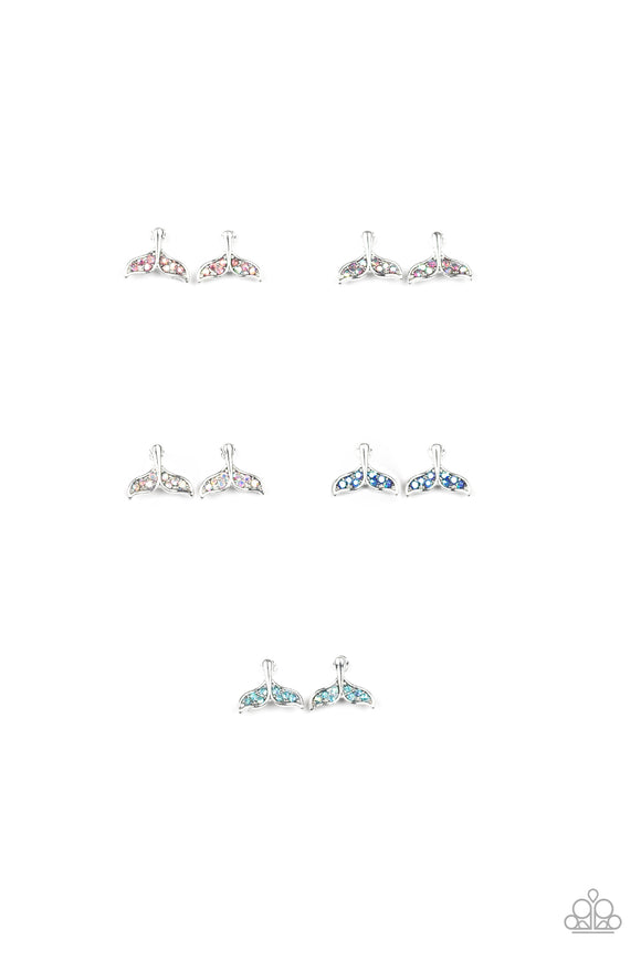 Girl's Starlet Shimmer Silver Mermaid Tail Multi Color Set of 5 Earrings Paparazzi Jewelry