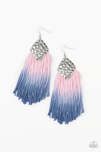 Paparazzi "Dip In" HOT SELLOUT Pink and Blue Ombre Thread Flare Silver Accent Earrings Paparazzi Jewelry