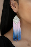 Paparazzi "Dip In" HOT SELLOUT Pink and Blue Ombre Thread Flare Silver Accent Earrings Paparazzi Jewelry