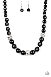 Paparazzi "Rich Girl Refinement" Black Bead White Rhinestone Necklace & Earring Set Paparazzi Jewelry