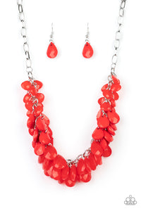 Paparazzi "Colorfully Clustered" Red Necklace & Earring Set Paparazzi Jewelry