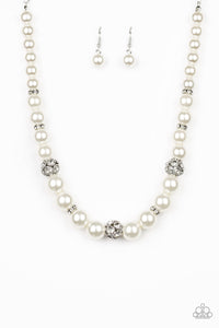 Paparazzi "Rich Girl Refinement" White Pearl & Rhinestone Necklace & Earring Set Paparazzi Jewelry