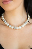 Paparazzi "Rich Girl Refinement" White Pearl & Rhinestone Necklace & Earring Set Paparazzi Jewelry