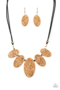 Paparazzi "Natures Finest" Gold Cork Necklace & Earring Set Paparazzi Jewelry