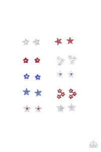 Girl's Starlet Shimmer 255XX Red White Blue Rhinestone Star Set of 10 Silver Post Earrings Paparazzi Jewelry
