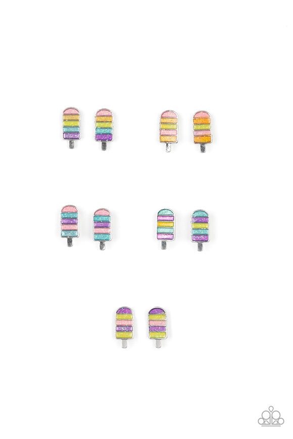 Girl's Starlet Shimmer 278XX Multi-Color Popsicle Ice Cream Bar Silver Post Set of 5 Earrings Paparazzi Jewelry