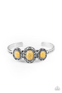Paparazzi "Stone Sage" Yellow Stone Silver Ornate Cuff Bracelet Paparazzi Jewelry