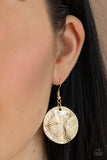 Paparazzi "Barely Scratched The Surface" Gold Scratched Warp Disc Necklace & Earring Set Paparazzi Jewelry