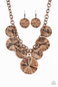 Paparazzi "Barely Scratched The Surface" Copper Scratched Warp Disc Necklace & Earring Set Paparazzi Jewelry