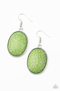 Paparazzi "Serenely Sediment" Green Oval Stone Silver Earrings Paparazzi Jewelry
