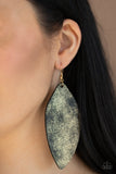 Paparazzi "Serenely Smattered" Gold Shimmer Leather Earrings Teardrop Earrings Paparazzi Jewelry