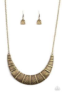 Paparazzi VINTAGE VAULT "Metallic Mechanics" Brass Necklace & Earring Set Paparazzi Jewelry