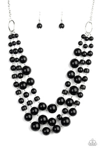 Paparazzi “Everyone Scatter” Black Bead Silver Necklace & Earring Set