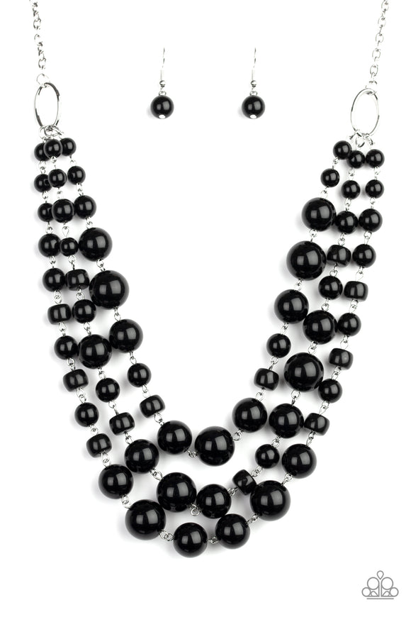 Paparazzi “Everyone Scatter” Black Bead Silver Necklace & Earring Set Paparazzi Jewelry