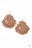 Paparazzi "All About MACRAME" Brown Twine Fringe Silver Hoop Earrings Paparazzi Jewelry