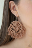 Paparazzi "All About MACRAME" Brown Twine Fringe Silver Hoop Earrings Paparazzi Jewelry
