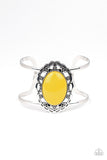 Paparazzi "Vibrantly Vibrant" Yellow Bead Silver Filigree Cuff Bracelet Paparazzi Jewelry